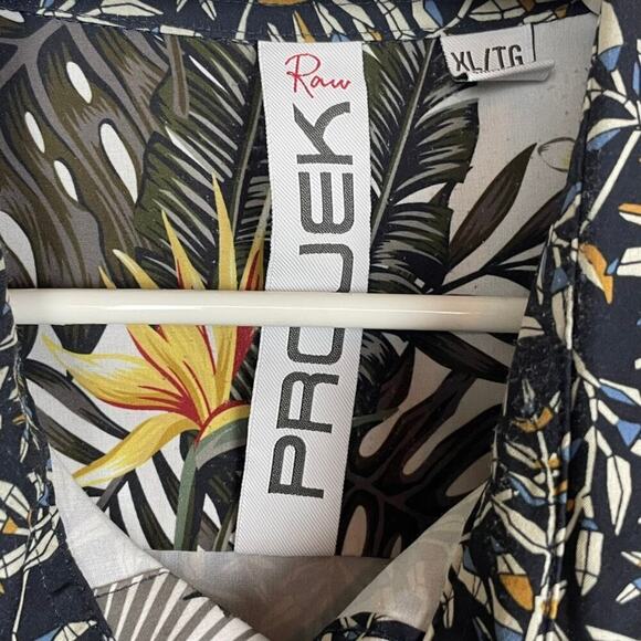 Raw Projek Button Up Shirt XL Blue Brown Palm Leaves Casual Tropical‎ - Picture 6 of 11